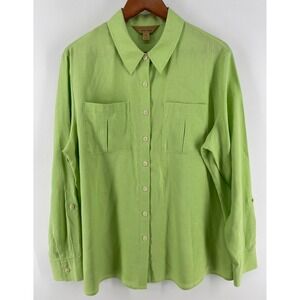 Investments Gold‎ Label Button Front Top Womens 18 Lime Green 100% Hemp Spring
